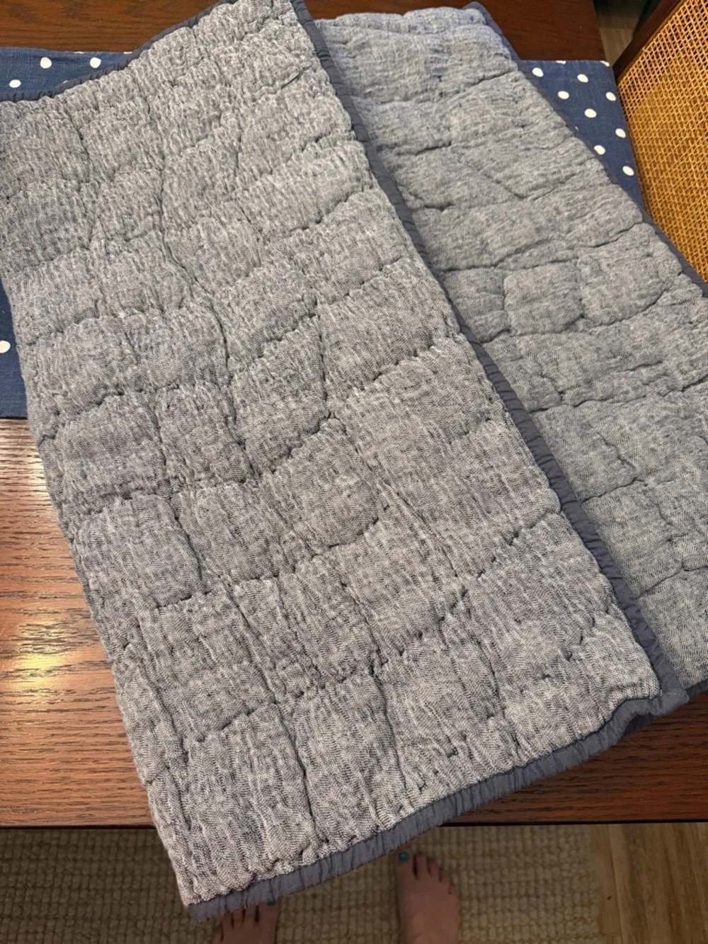 Pottery Barn Quilted Heathered Gray blue Euro  shams